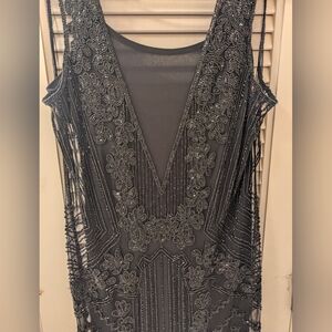 New Black Beaded Dress With Full Length Cami Slip Underneath Size Small